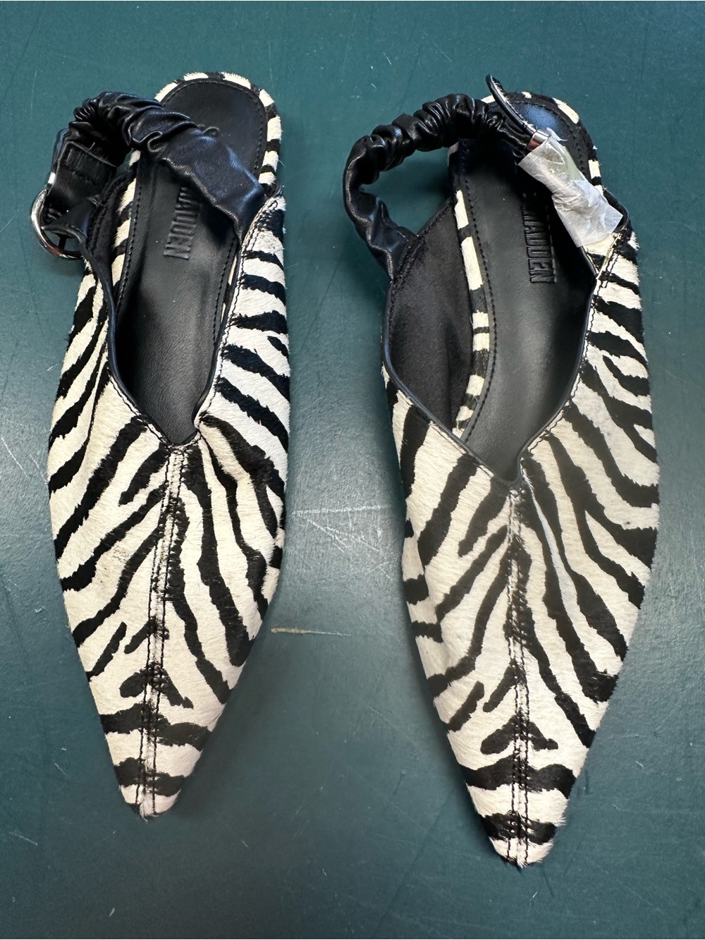 Steve Madden Zebra-Print Pointed Slingback Flats - Black & White